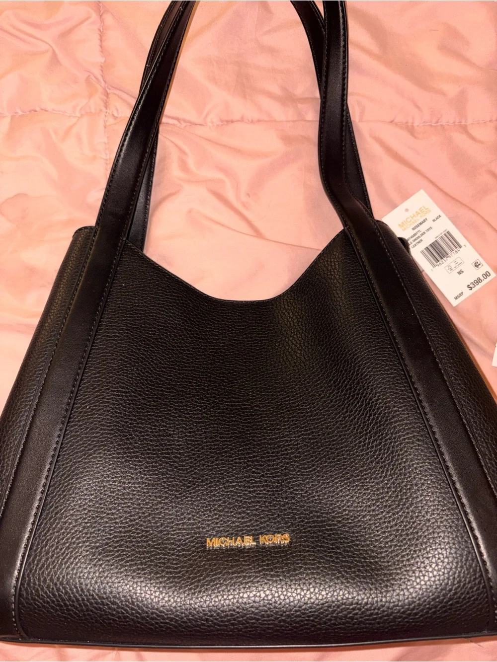 Michael Kors Black Pebbled Leather Shoulder Bag with Gold Logo